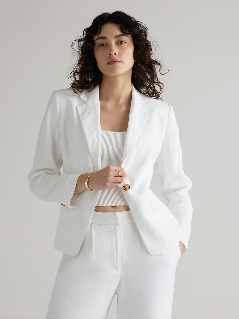Worthington White Single-Button Notch-Lapel Blazer